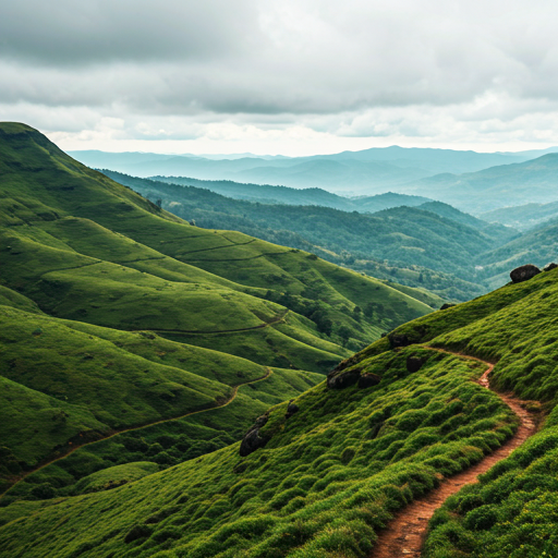 Lush layers of mist covered Kerala mountain tea valleys